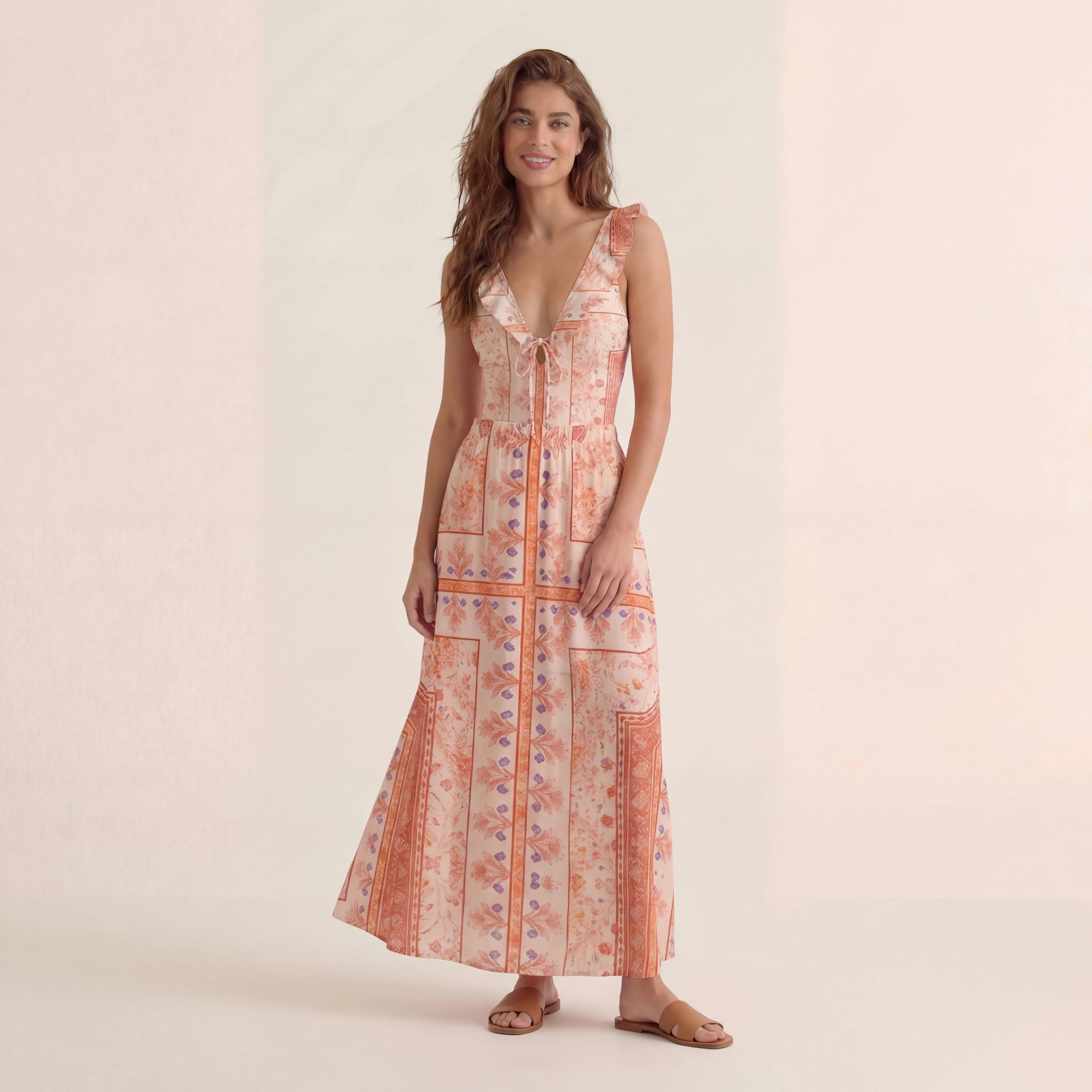 Dahlia Ruffled V Neck One Piece Swimsuit and Matching Midi Skirt Set